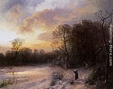 Herman Herzog Paintings - Daybreak on a Snowy Morning by Herman Herzog
